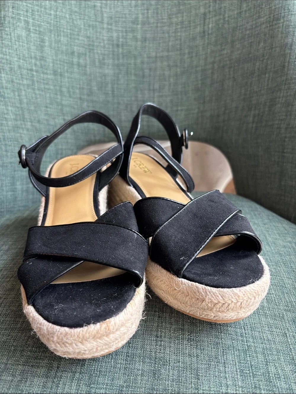 J. Crew black suede Espadrille Platform heels Sandals Classic Women’s 7.5 Summer